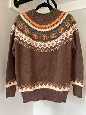 Women’s Brown Crewneck Fair Isle Pumpkin Sweater